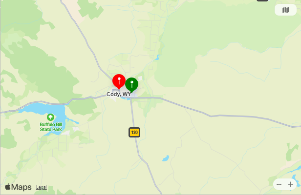 Map of Closest Airports Cody, Wyoming