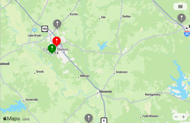 Map of Closest Airports College Station, Texas