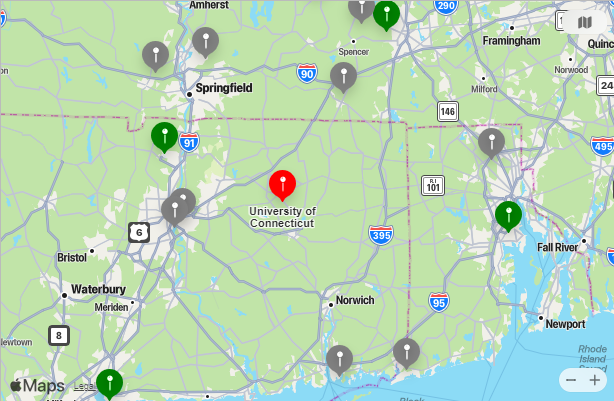 Map of Closest Airports University of Connecticut