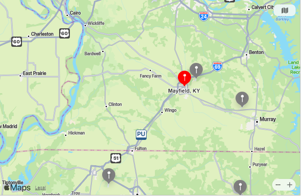 Map of Closest Airports Mayfield, Kentucky