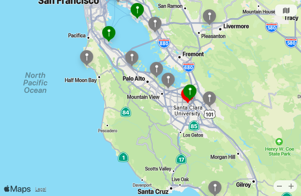 Map of Closest Airports Santa Clara University