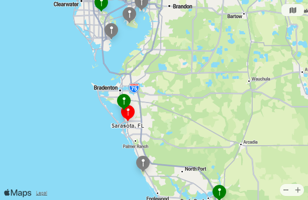 Map of Nearest Airports Sarasota, Florida