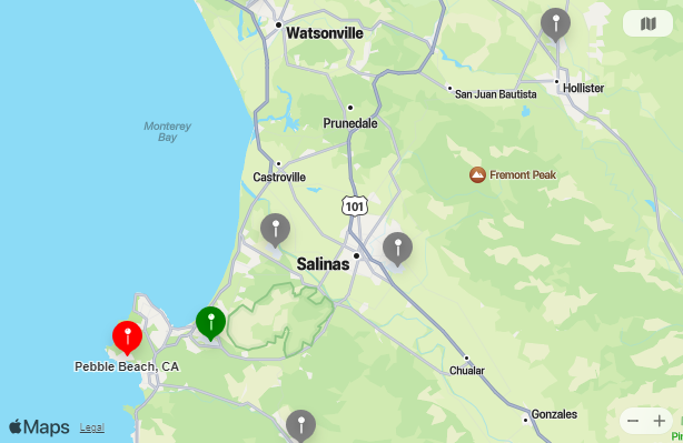 Map of Closest Airports Pebble Beach Golf