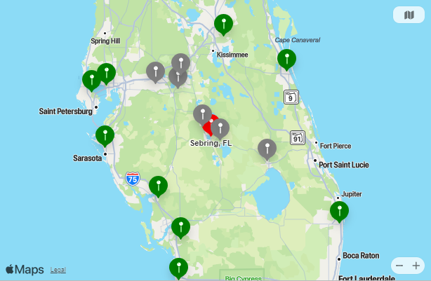 Map of Closest Airports Sebring, Florida