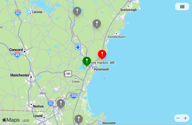 Map of Closest Airports York Harbor, Maine