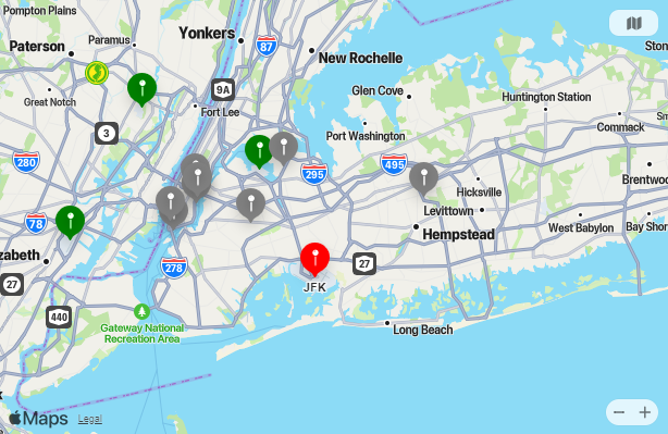 Map of Closest Airports Brooklyn Cruise Terminal