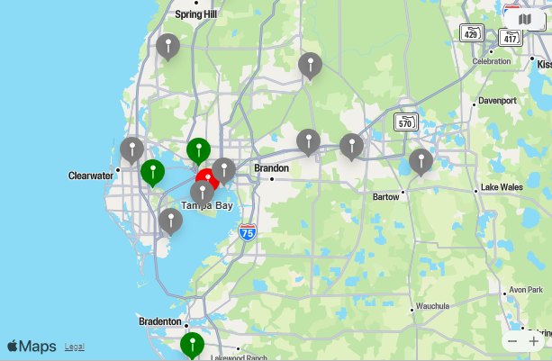 Map of Nearest Airports Tampa Bay, Florida