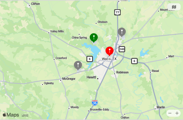 Map of Nearest Airports Waco, Texas