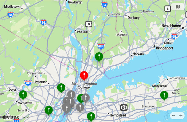 Map of Closest Airports Sarah Lawrence College