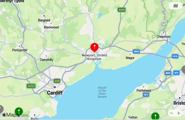 Map of Closest Airports Newport, Wales