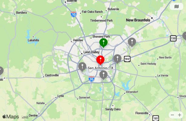 Map of Closest Airports San Antonio, Texas