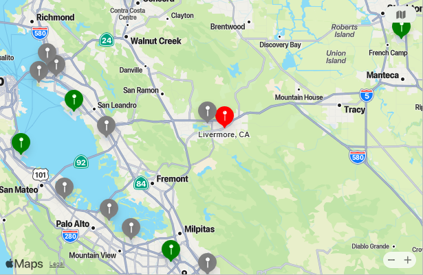 Map of Closest Airports Livermore, California