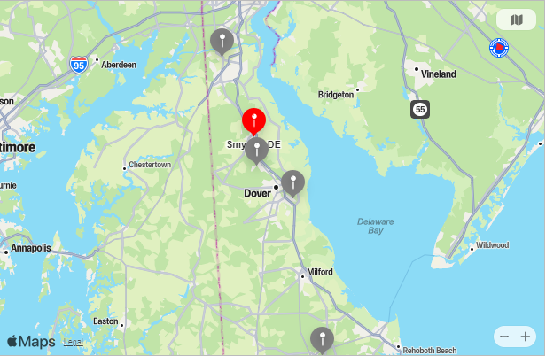 Map of Closest Airports Smyrna, Delaware