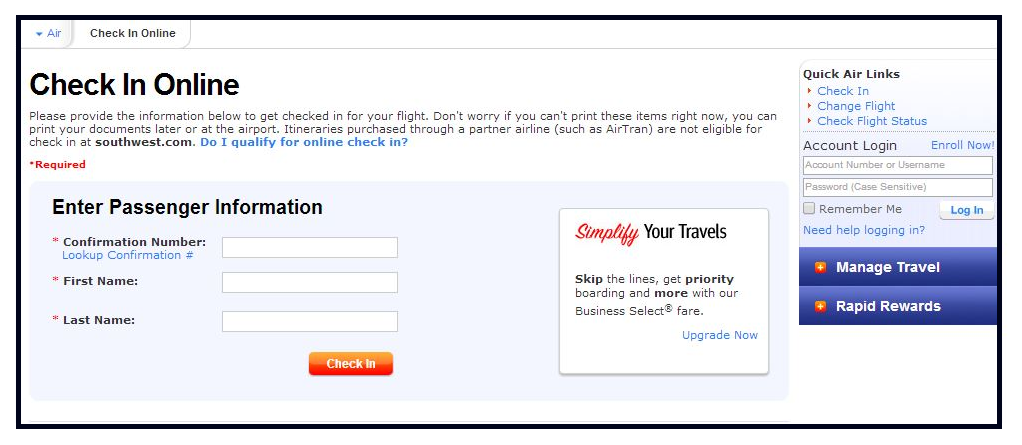 southwest check in online