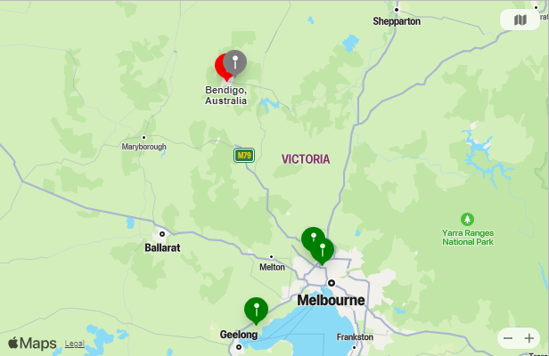 Map of Closest Airports Bendigo, Australia