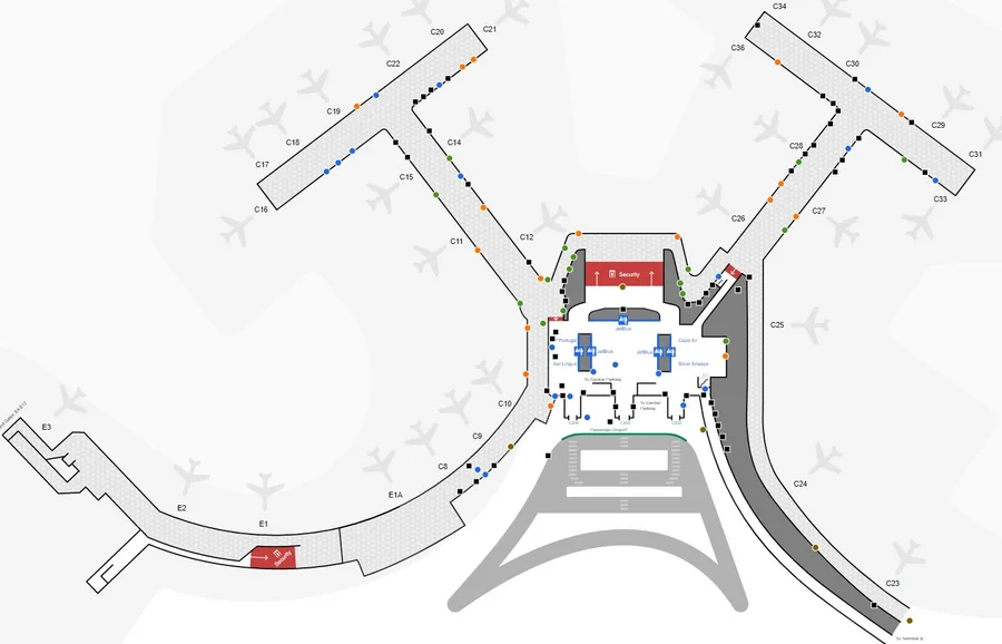 JetBlue Terminal Map at Boston Logan - Level 2