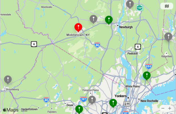 Map of Closest Airports Middletown, New York