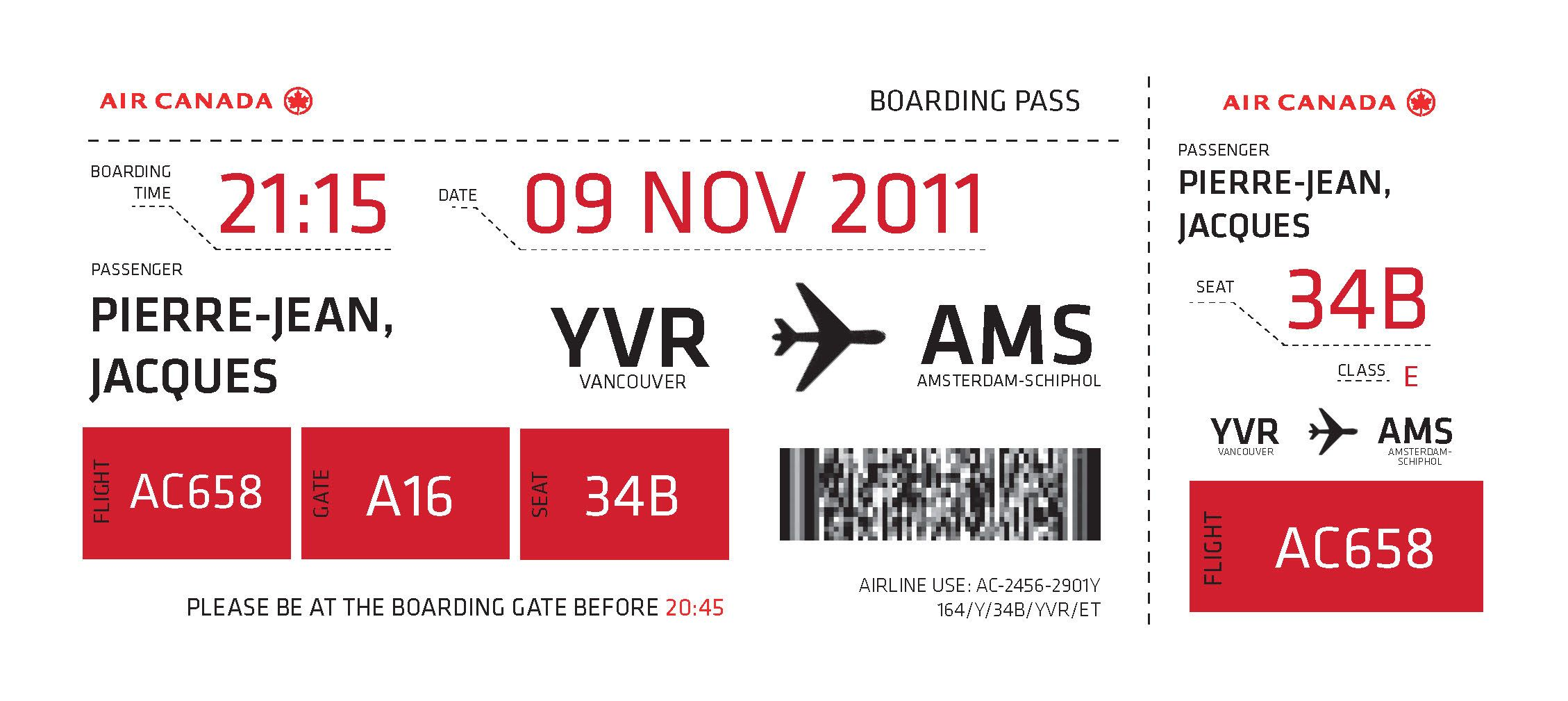 air canada boarding pass Check in