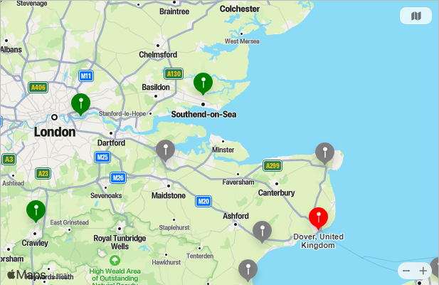 Map of Closest Airports Dover, England