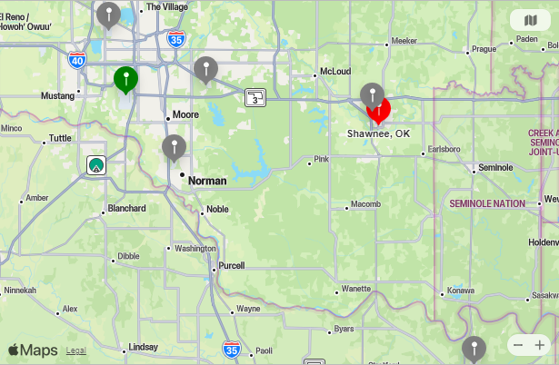 Map of Closest Airports Shawnee, Oklahoma