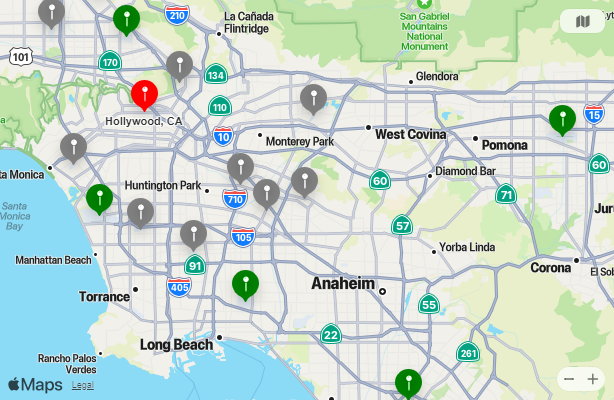 Map of Closest Airports Hollywood, California