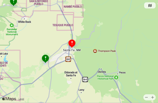 Map of Closest Airports Santa Fe, New Mexico