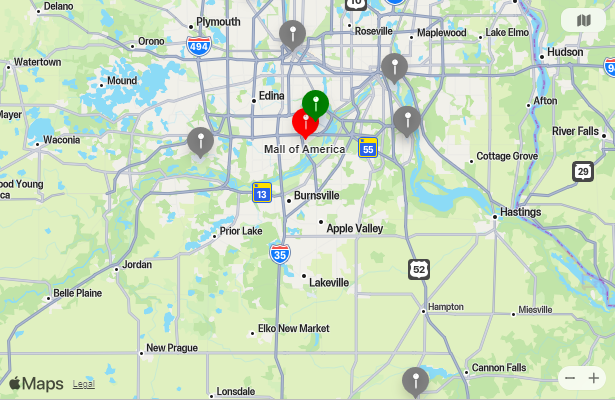 Map of Closest Airports Mall of America