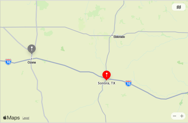 Map of Closest Airports Sonora, Texas