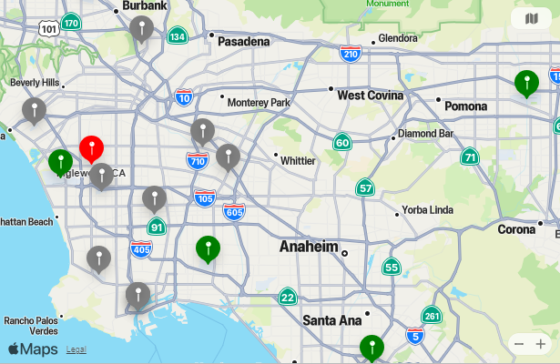 Map of Closest Airports Inglewood, California