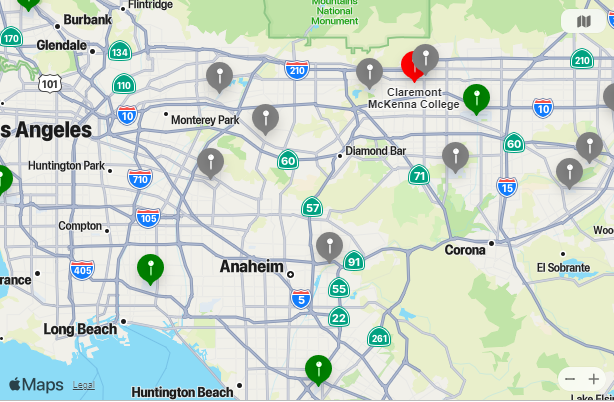 Map of Closest Airports Claremont McKenna College