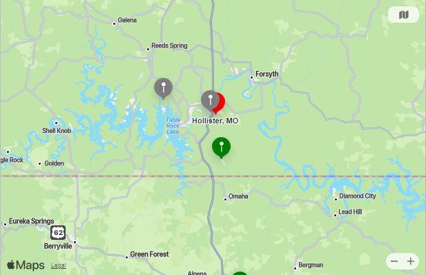 Map of Closest Airports Hollister, Missouri