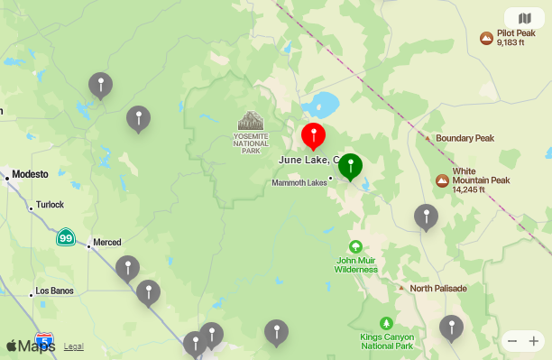 Map of Closest Airports June Lake, California