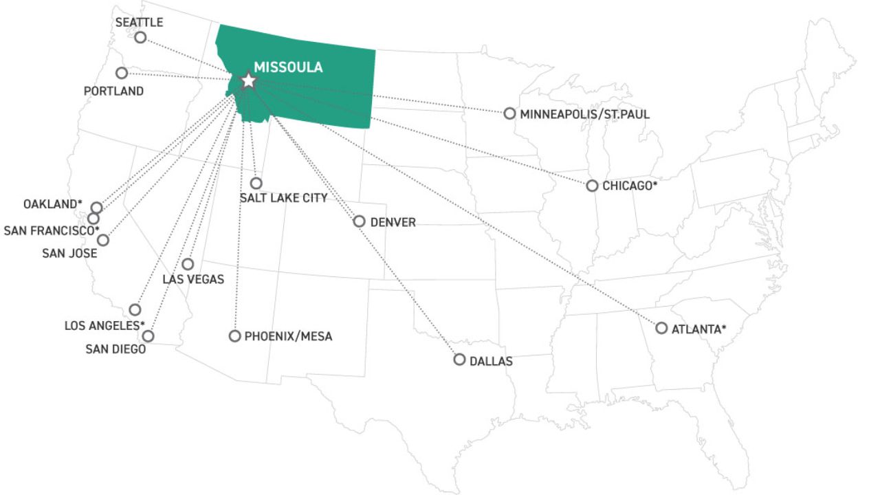 Flights from Missoula Route Map Flights from Missoula Route Map