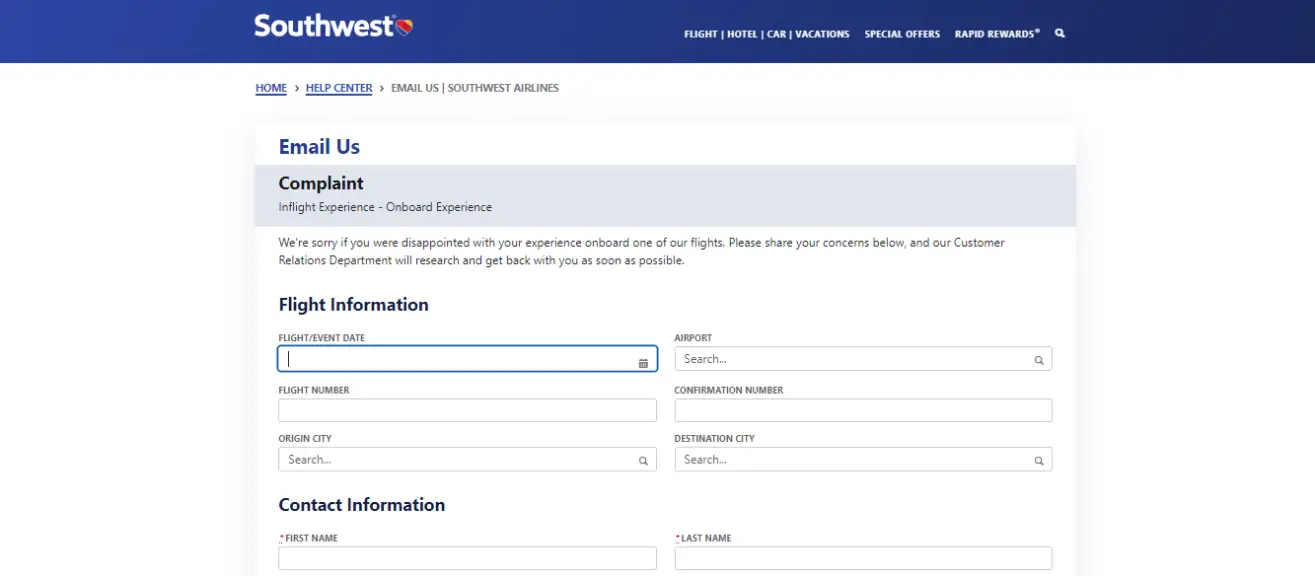 Southwest Airlines Complaint to Headquarters