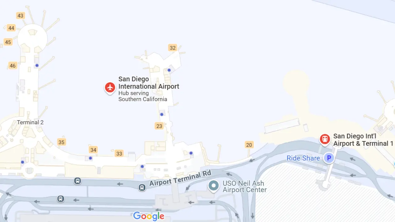Terminals Map of San Diego International Airport (SAN)