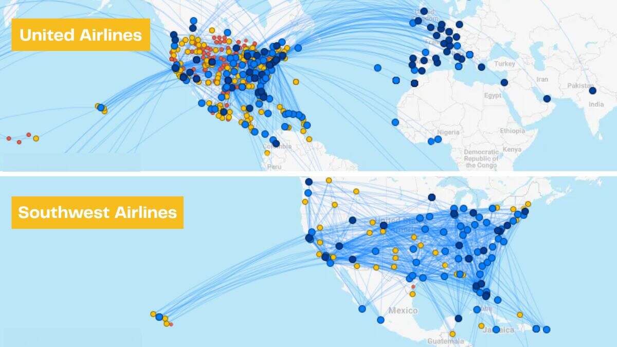 Southwest vs United Airlines Destinations