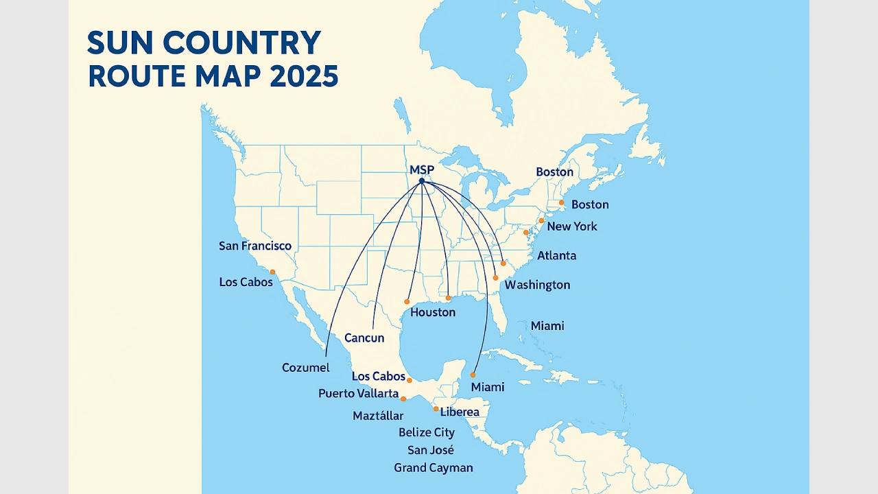 2025 Route map showing where does sun country fly