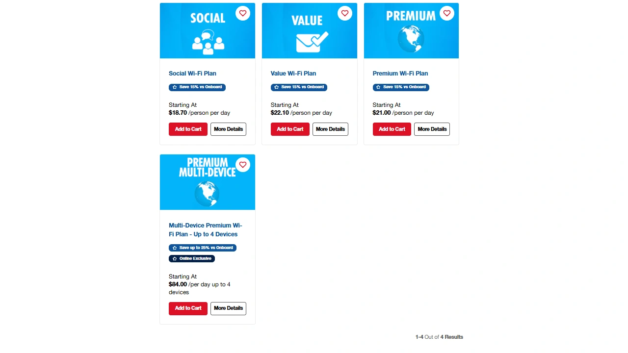 Carnival Cruise WiFi Packages including Social, Value, Premium, and Multiple Device Premium Plans