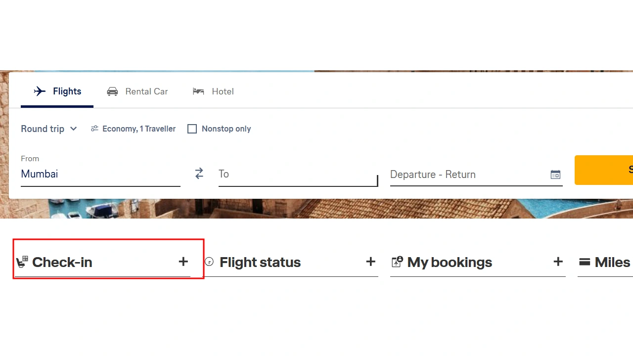 Passenger entering travel details on Lufthansa online check-in page