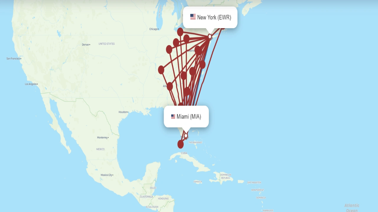 Miami to Newark Route Overview