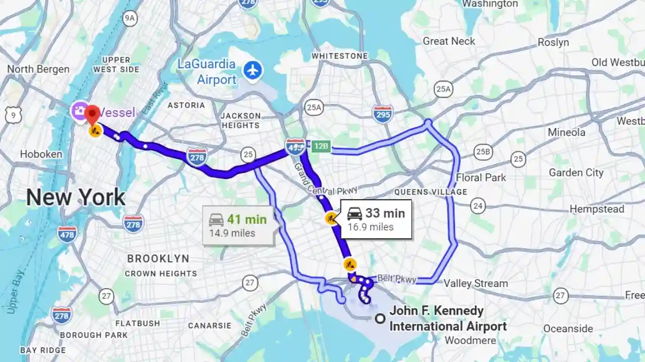 JFK Airport to Penn Station Map