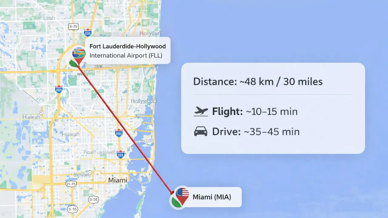 Miami to Fort Lauderdale Airport Distance