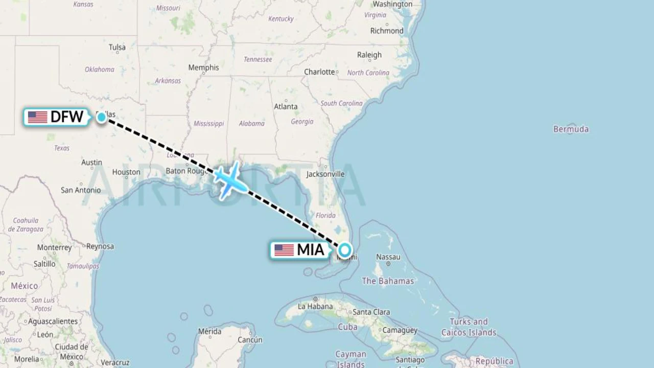 Miami to Dallas Fort Worth distance