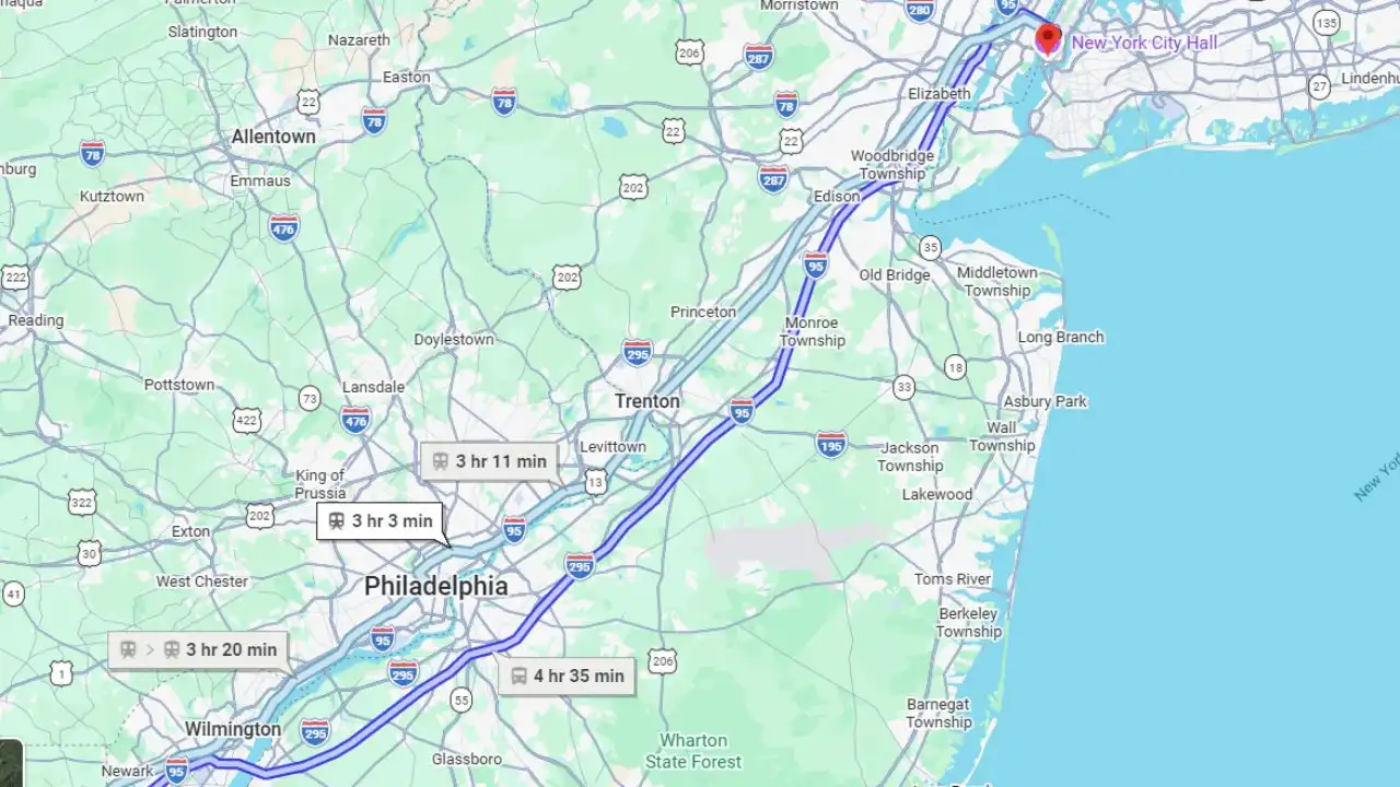 Washington DC to NYC Route