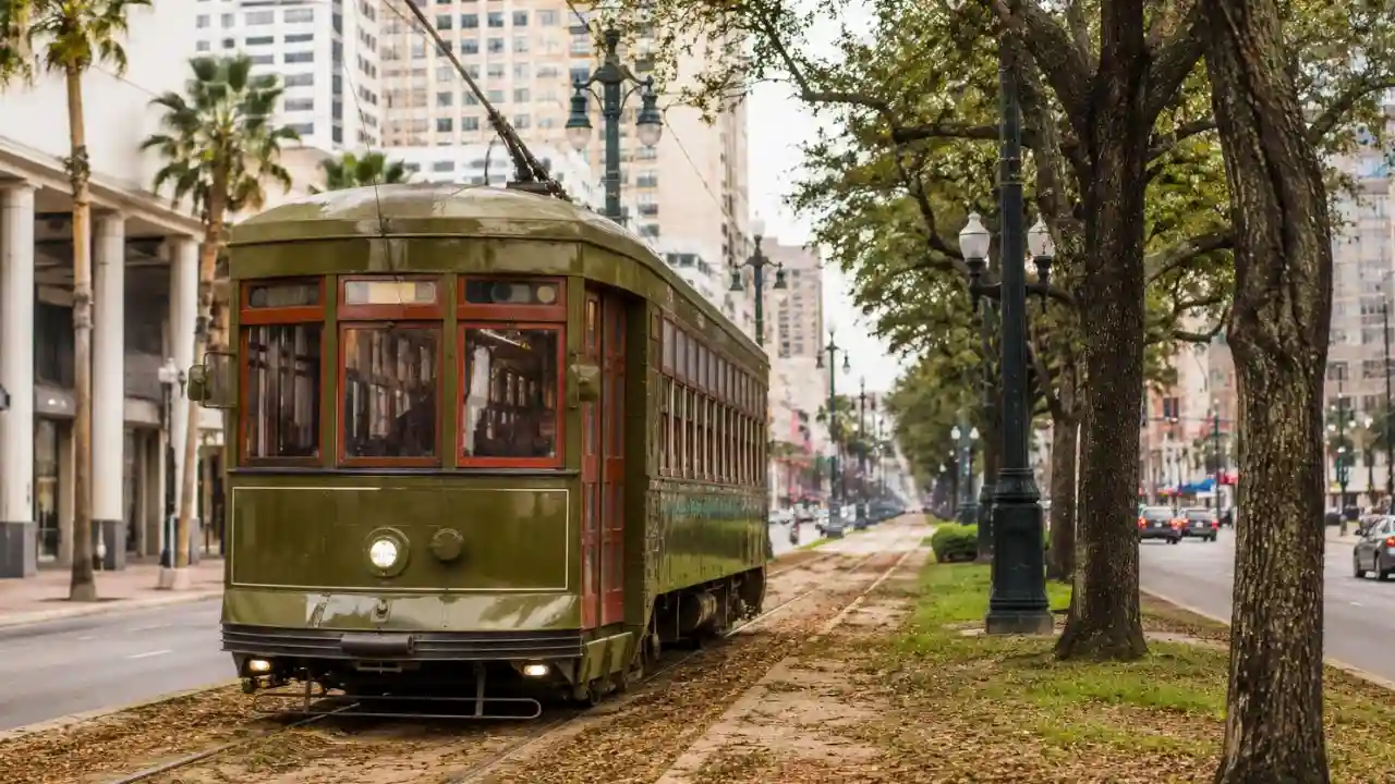 Streetcar outside train terminal
