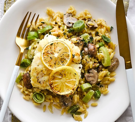 baked-cod-with-creamy-mushroom-and-leek-orzo
