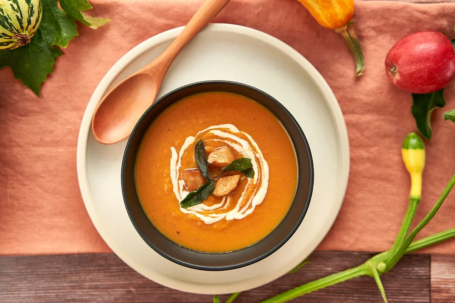 roasted-root-vegetable-soup-with-balsamic-glazed-apples-and-aioli