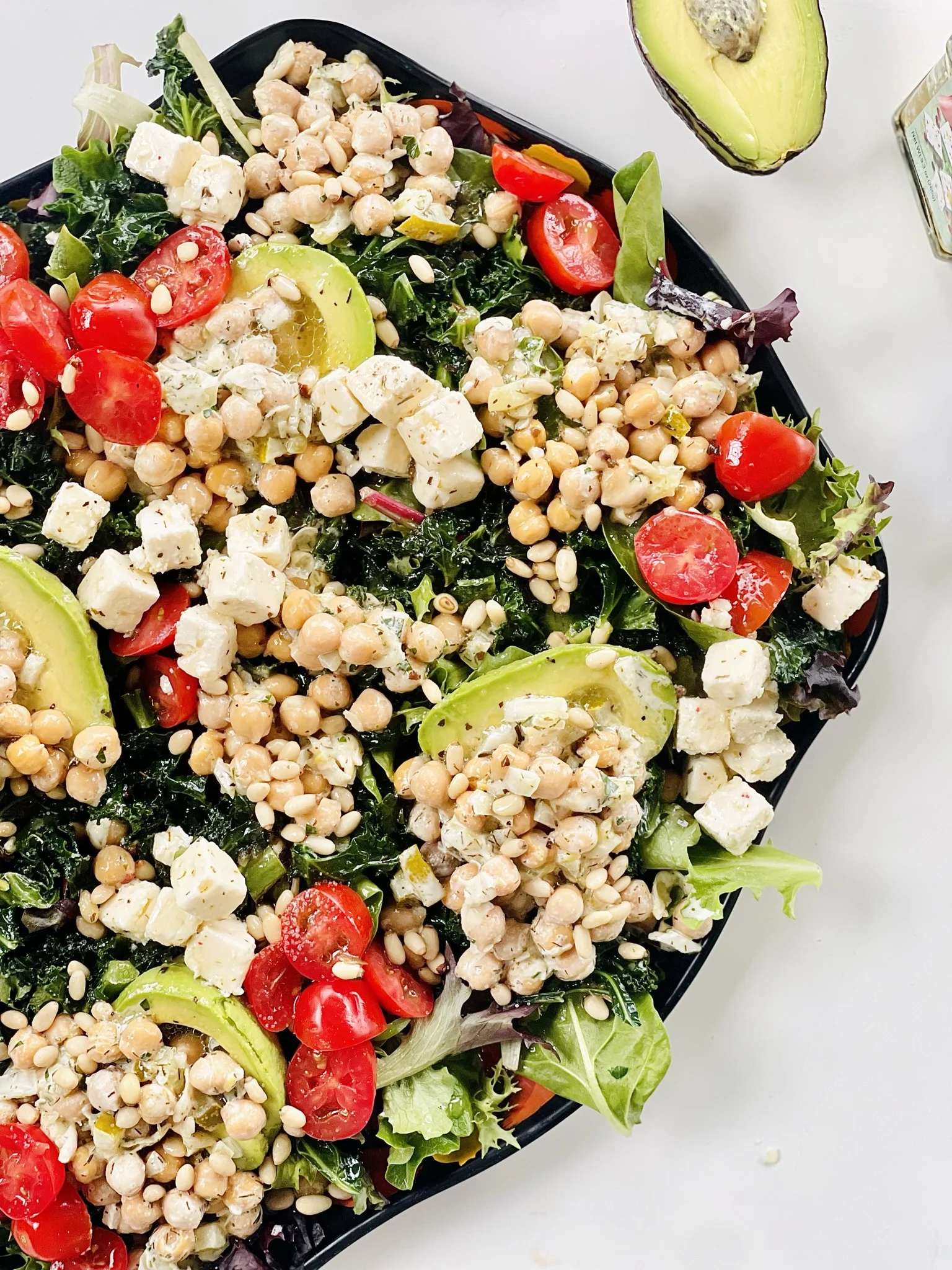 chickpea-"tuna"-salad-with-kale-marinated-feta-and-avocado