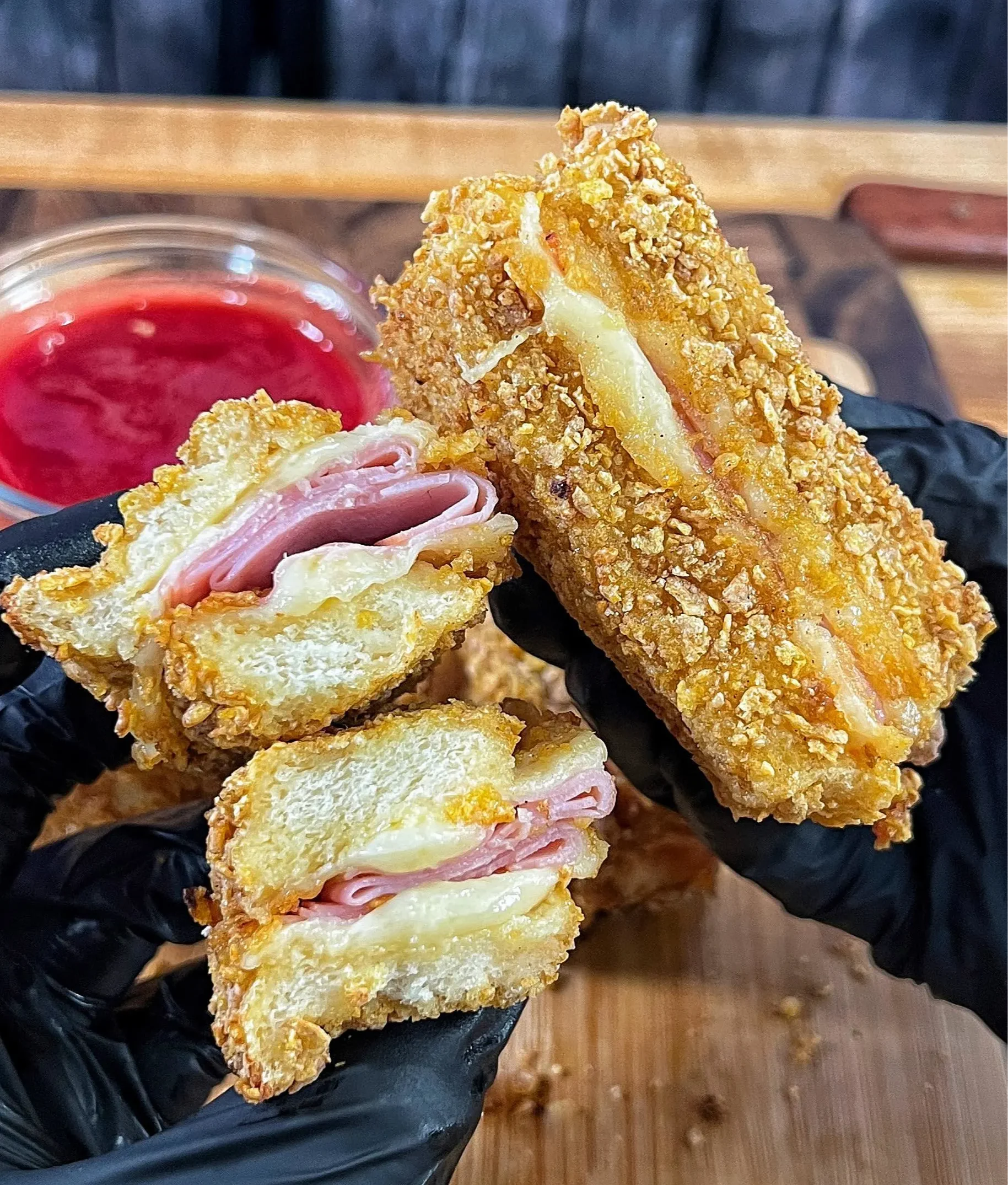 air-fryer-monte-cristo-(ham-and-cheese)-w-spicy-raspberry-dipping-sauce