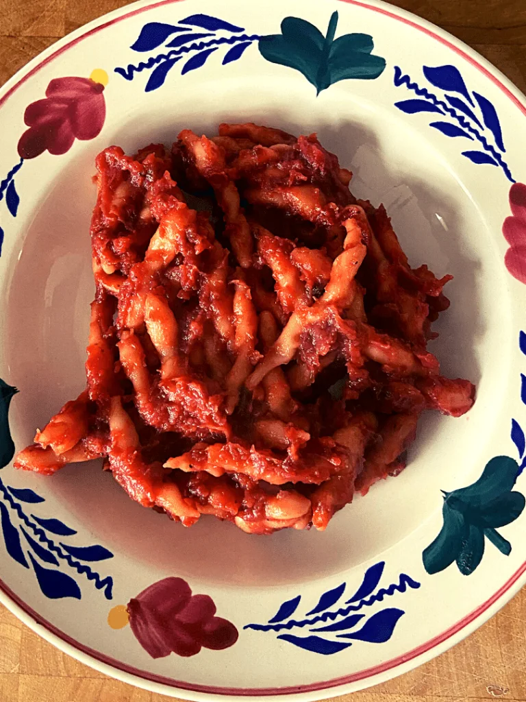trofie-pasta-with-beetroot-and-pecorino-sauce